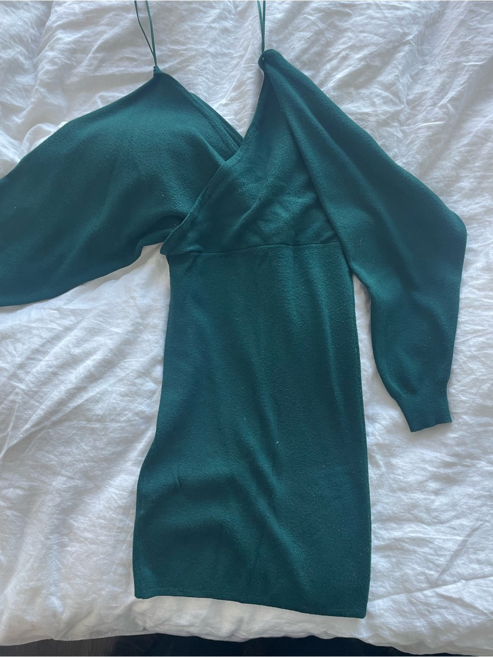 Mango Teal One-Shoulder Long-Sleeve Knit Dress